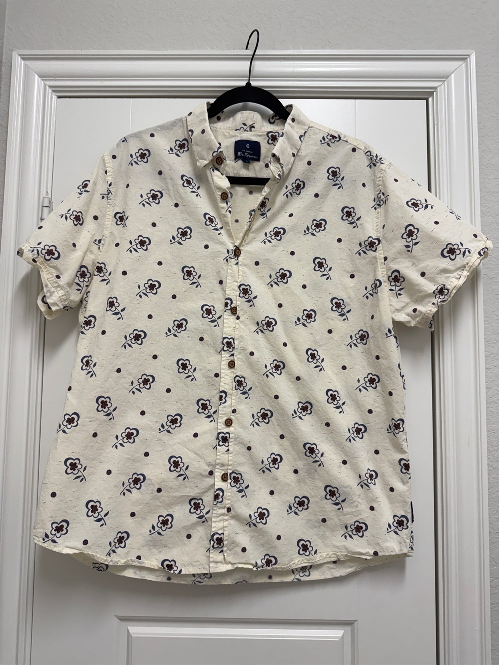 Ben Sherman Cream Short Sleeve Button-Down with Floral Print
